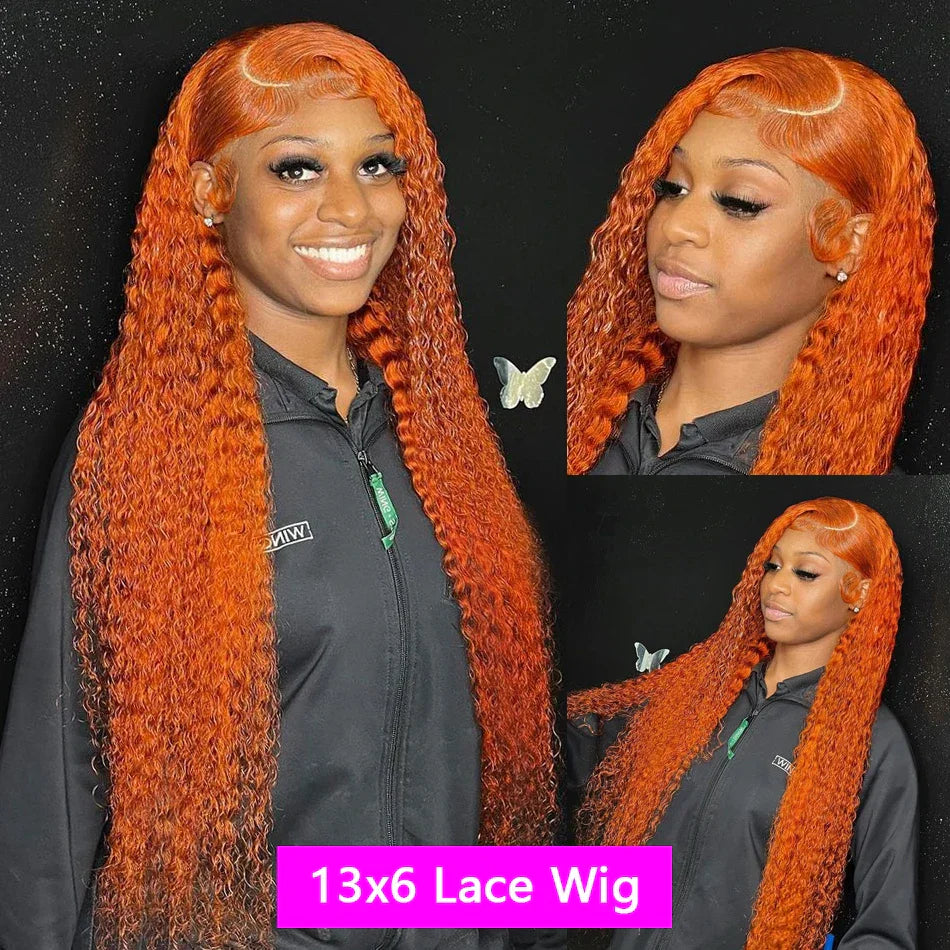 13x4 Deep Wave Orange Ginger Lace Front Wigs