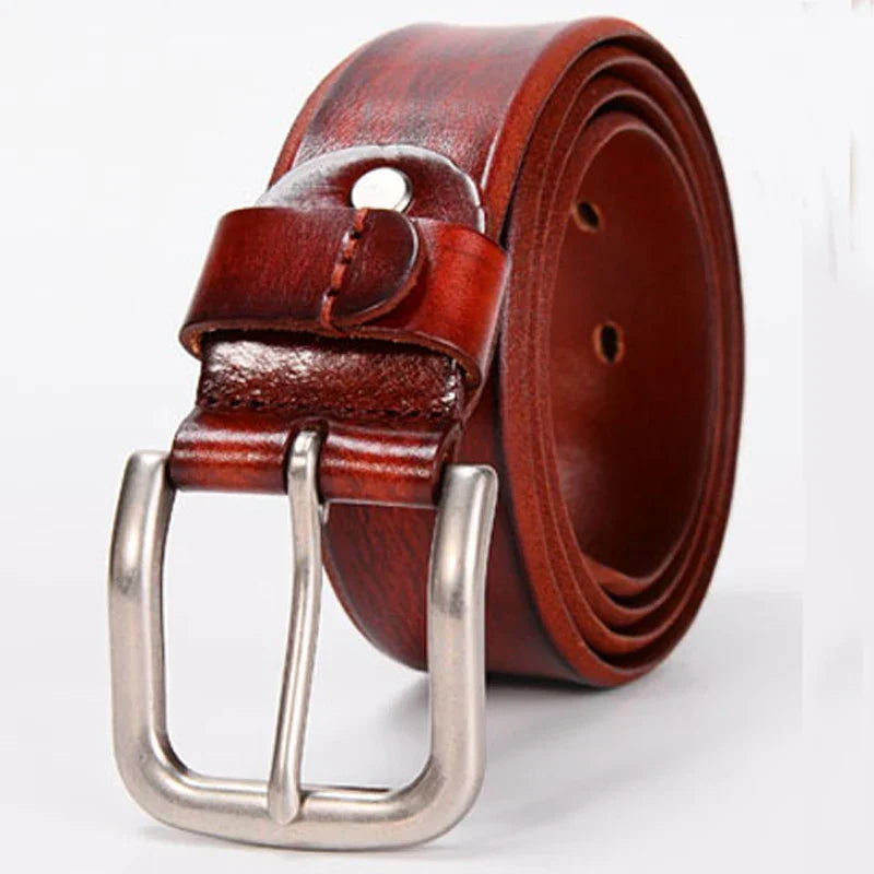 3.8CM Top Cowhide Men's Belt with Copper Buckle