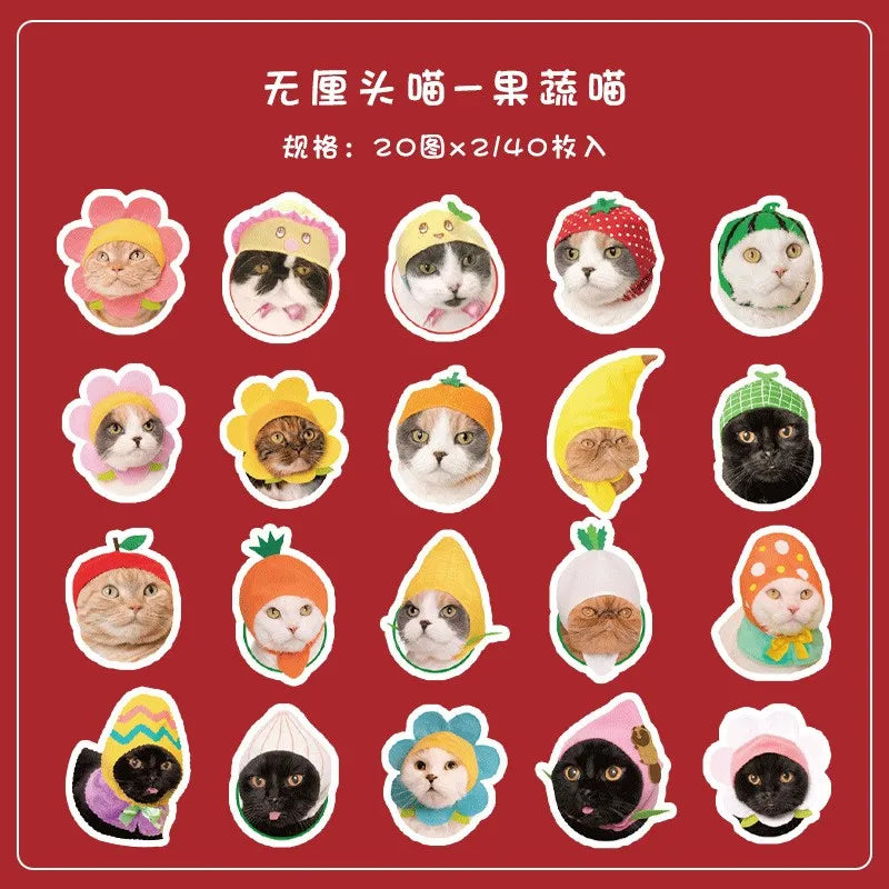 40 Pcs Cute Cat Stickers Kawaii Vinyl Decals for Scrapbooking