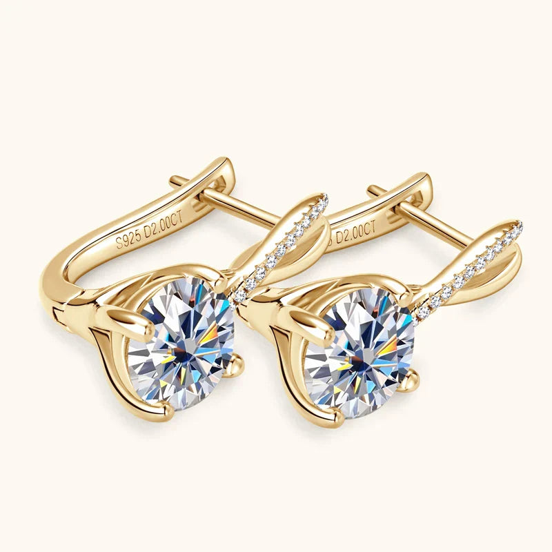 Anziw D2.0CT Moissanite Drop Huggie Earrings Real 925