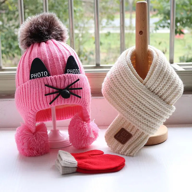 Autumn/Winter Baby hat and scarf set Children's thickened