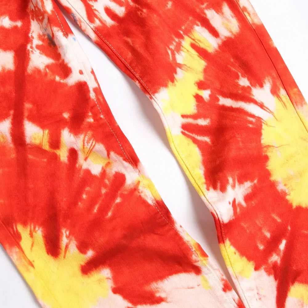 Men Tie Dye Stretch Denim Jeans Fashion Y2K