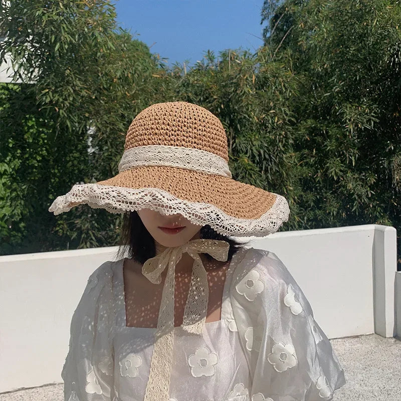 Women's Large Brim Straw Beach Hats Girl Cap