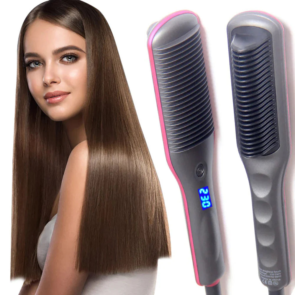 Professional Electric Hair Straightener Brush Anti-scald Straight Curling