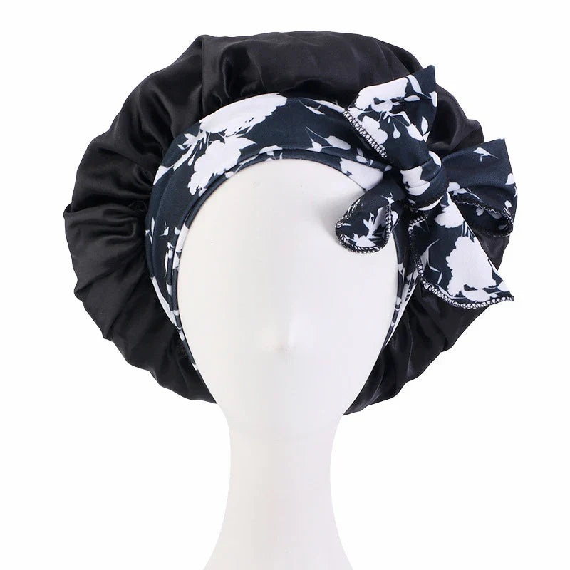 Women Satin Print Sleeping Cap Nightcap Bonnet Headband