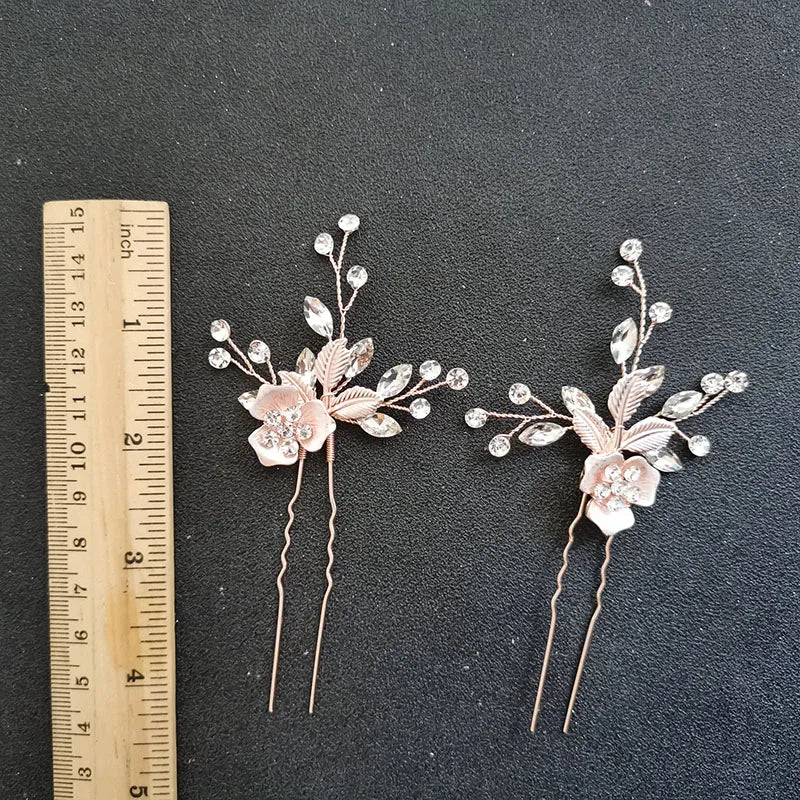 SLBRIDAL Handmade Golden Austrian Crystals Rhinestones Flower Leaf