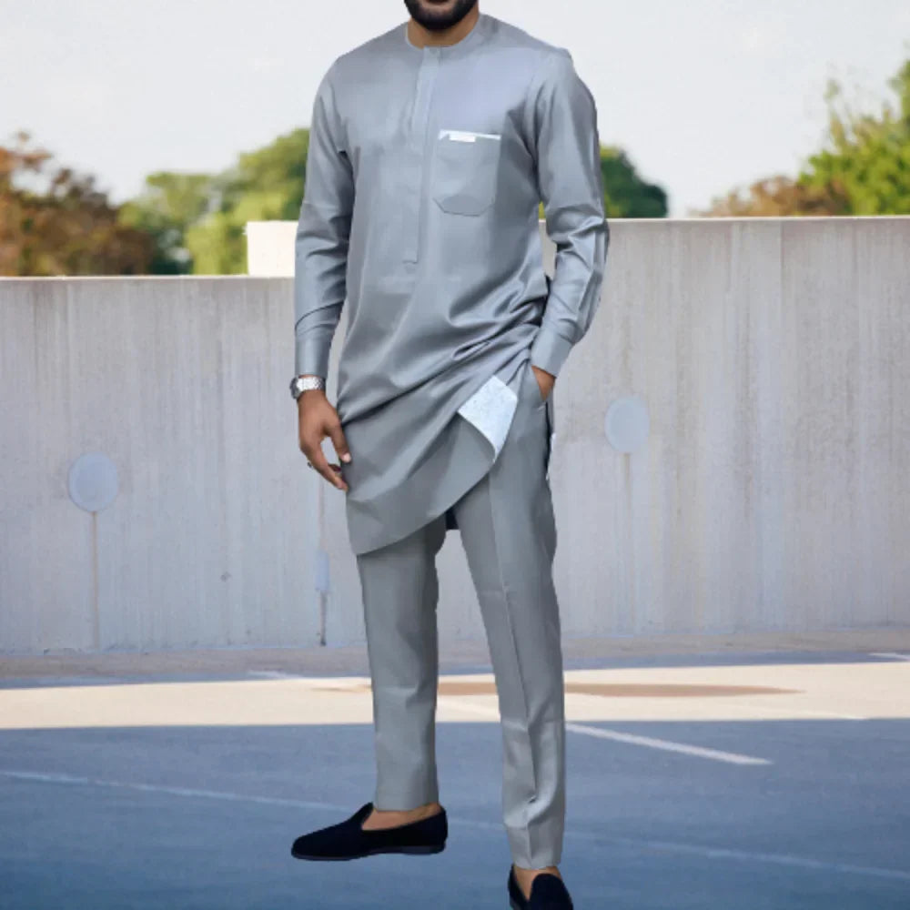 Dashiki African Men's Sets Casual Long-sleeved Top Pants