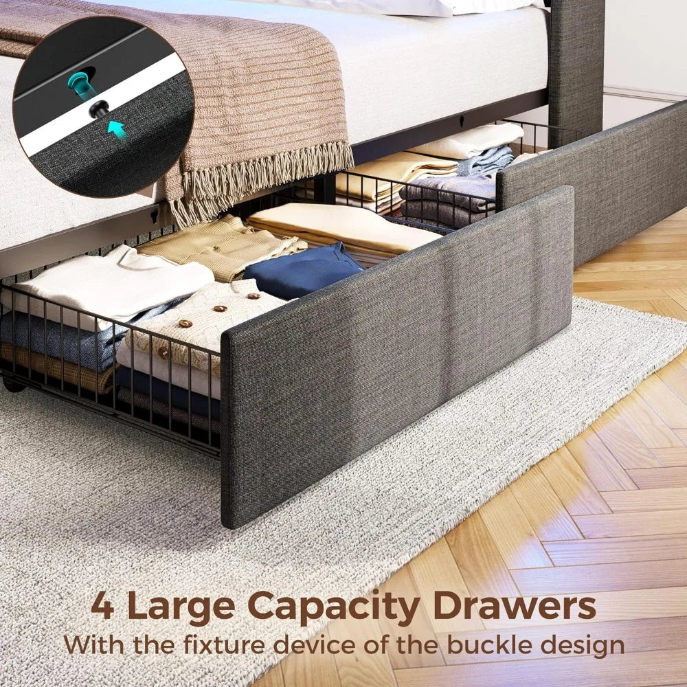 Full Size Bed Frame with LED Lights and