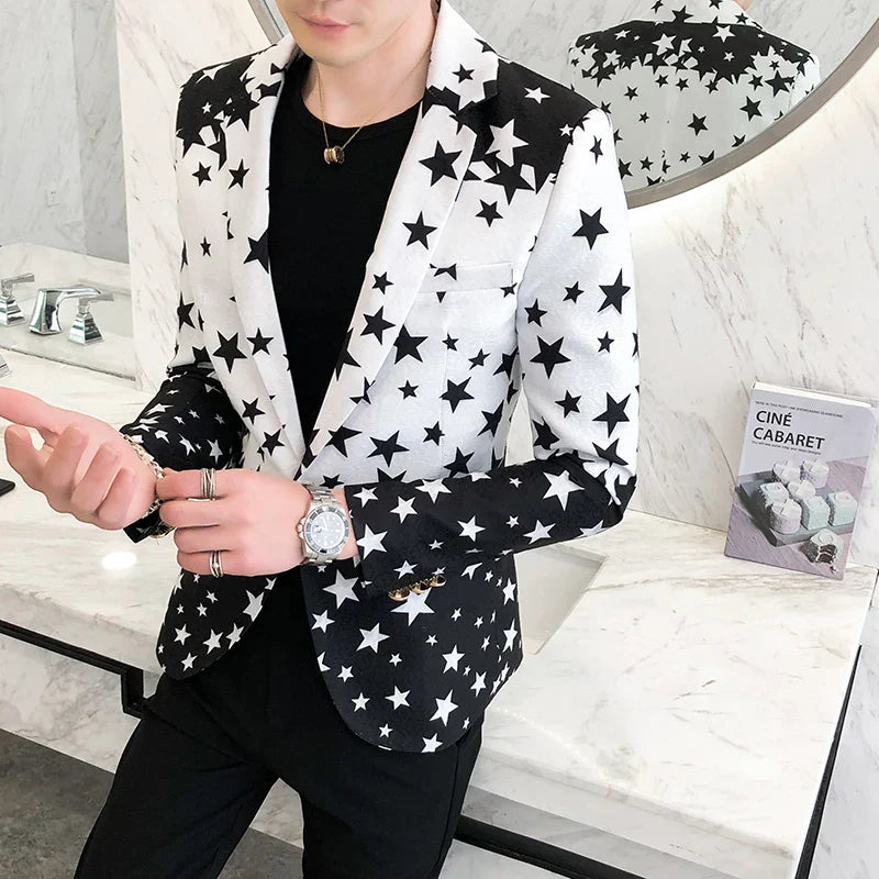 Star Print Slim Fit Blazers 2024 New Men's