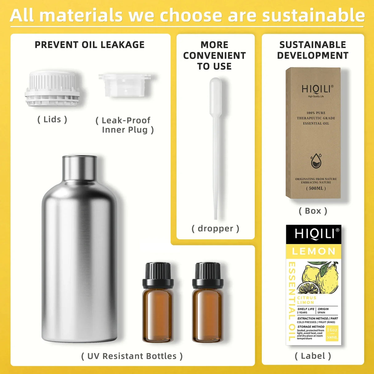 HIQILI 500ML Lemon Essential Oils,100% Pure Nature for Aromatherapy | Used for Diffuser,Humidifier,Massage | Clean and Steriliz