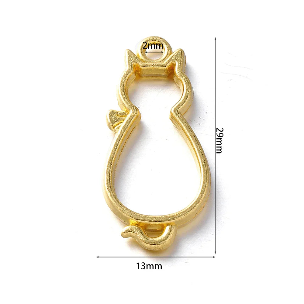 10PcsLot Metal Cat Shape Charms Hollow Frame Blank