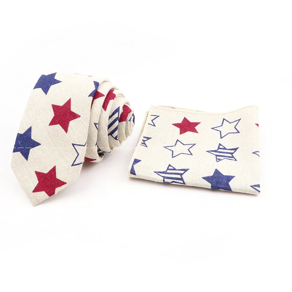 Men Linen Plant Ainmal Ties Set Pocket Handkerchief