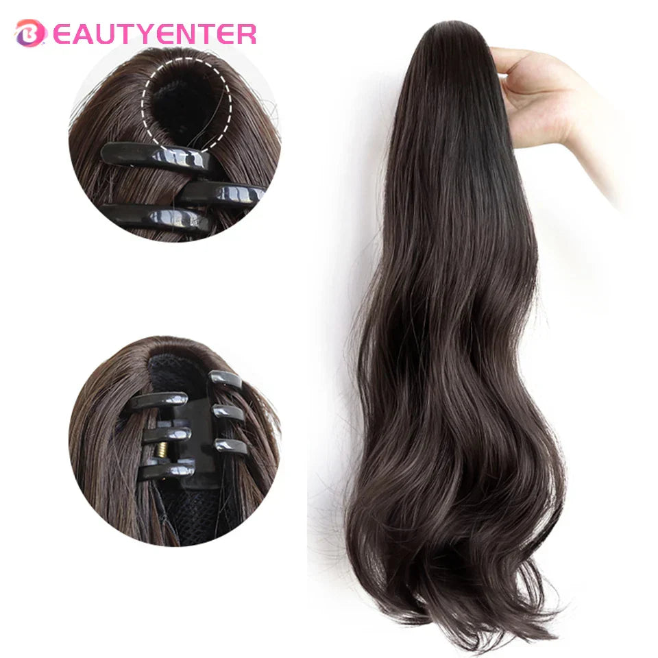 BEAUTYENTER Synthetic Straight Long Wig Hair Ponytail Grab