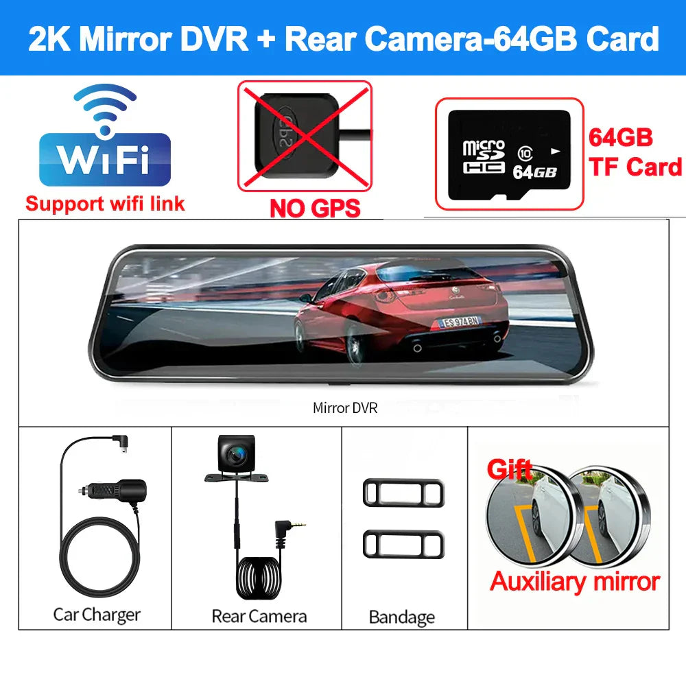 4K Front and Rear Camera Mirror GPS Car