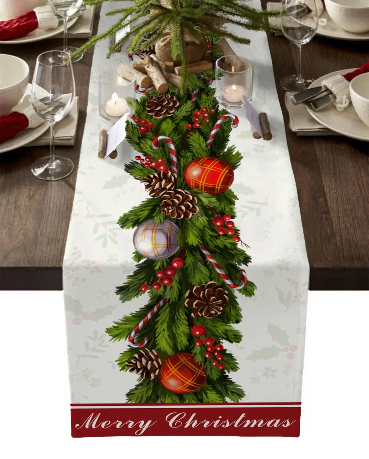 Christmas Tree Pine Needles Candy Bow Table Runner
