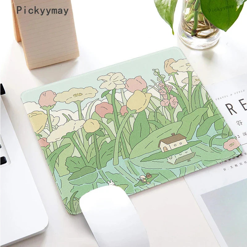 Small Mouse Pad Green Cute Flower Mousepad Kawaii