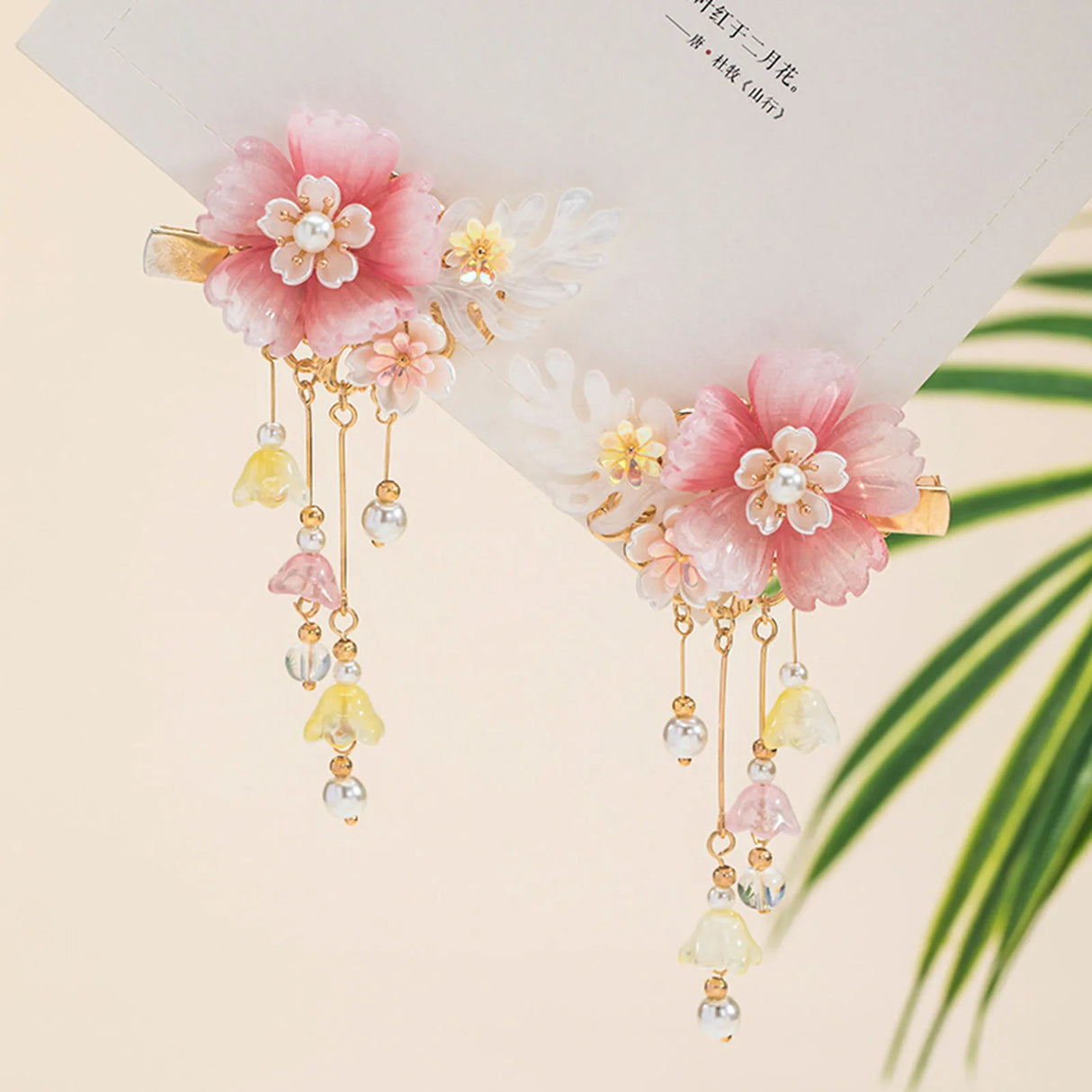 1pair Chinese Hanfu Hair Accessories Red Flower Hairpins