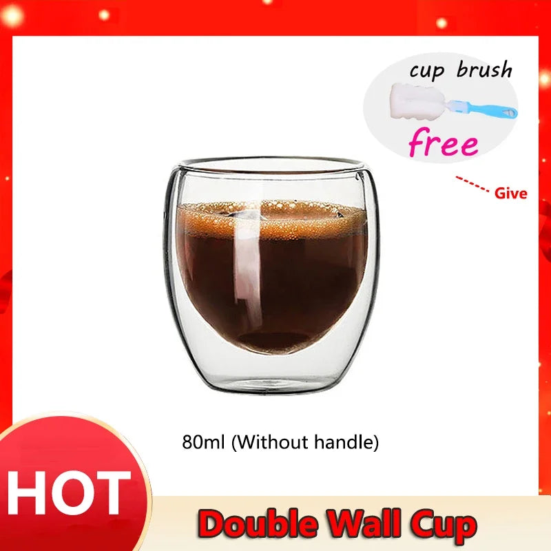 Double Wall Glass Cup Heat Resistant Transparent High