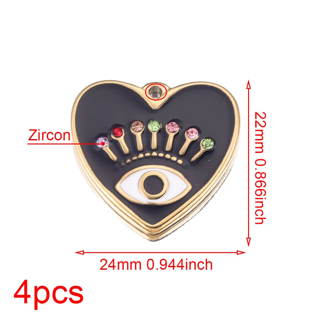 4pcs Stainless Steel Evil Eye Charms Heart Enamel