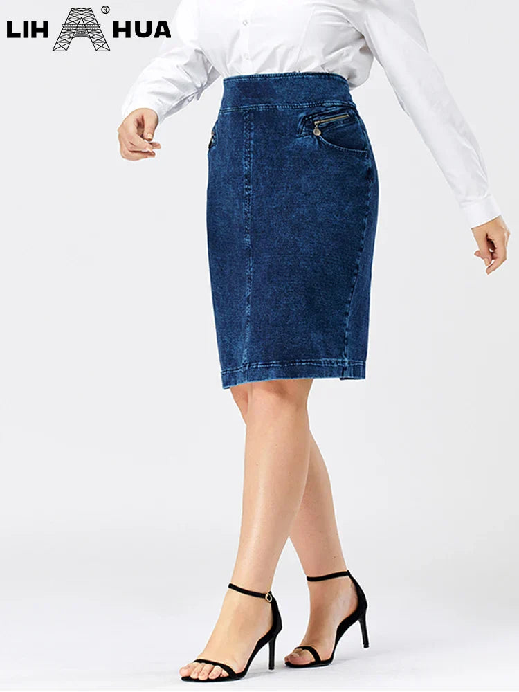 LIH HUA Womens Plus Size Denim Skirt Cotton