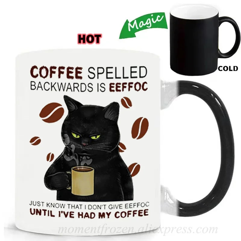 Funny Cat Mugs Coworker Gifts Coffee Spelled Backwards