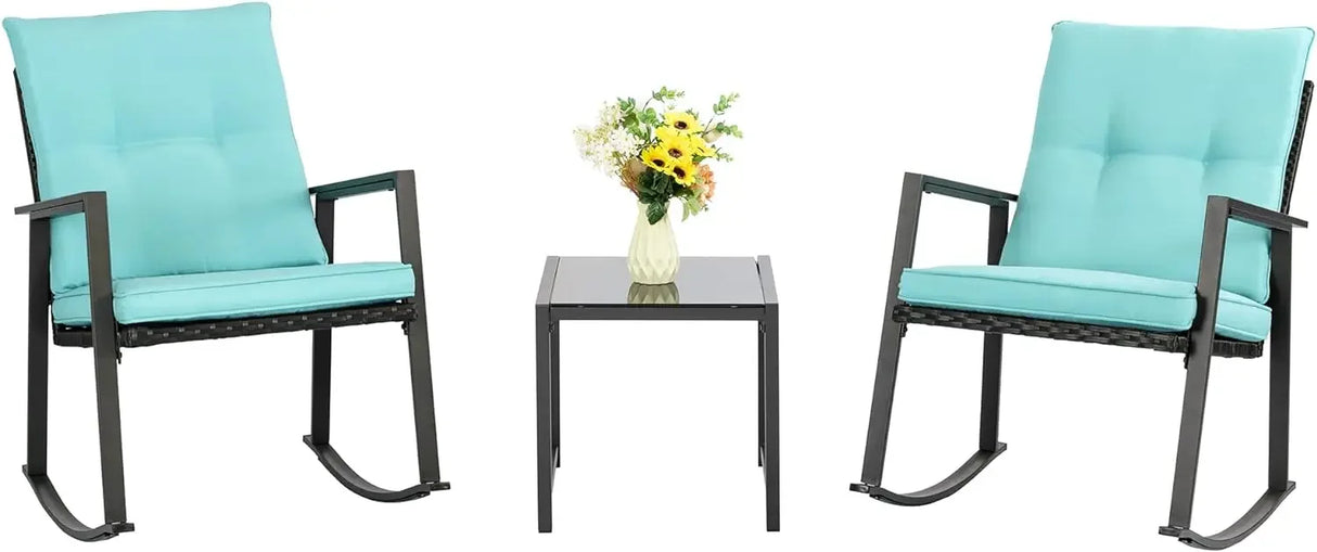 Patio Chairs 3 Piece Wicker Rocking Chair Outdoor