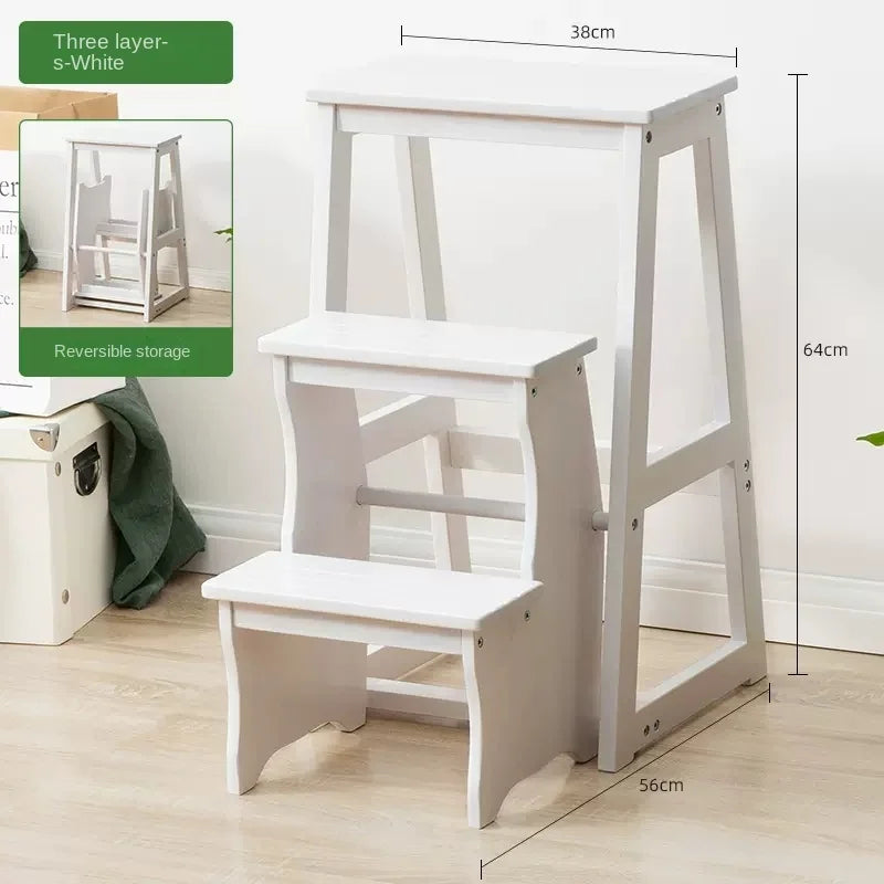 MOMO Solid Wood Folding Step Stool Home Three-step