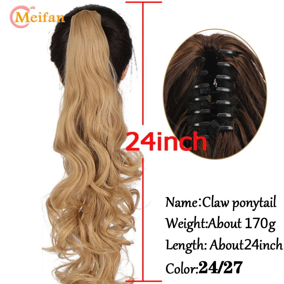 MEIFAN Long Synthetic Wavy Clip in Hair Ponytail