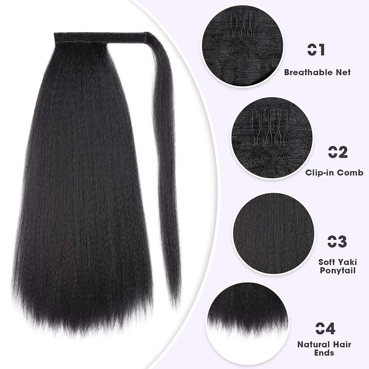 HANNE Yaki Straight Ponytail Hair Extensions For Black