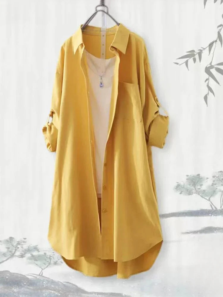 Plus Size Loose Breathable Blouses Midi Shirt Korean