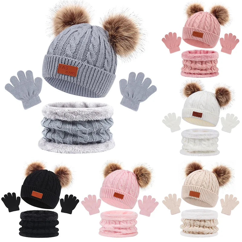 Baby Warm Winter Hats Scarf Gloves 3pcs Set