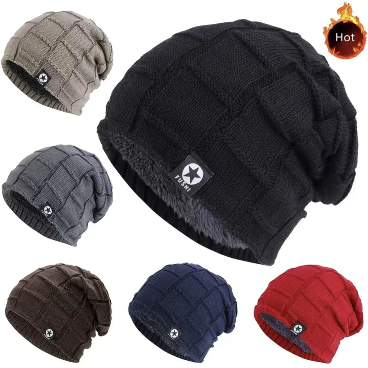 New Unisex Fleece Lined Beanie Hat Knit Warm