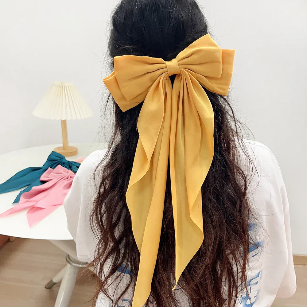 Fashion Two-layers Bowknot Streamer Hairpin Woman Girl Satin
