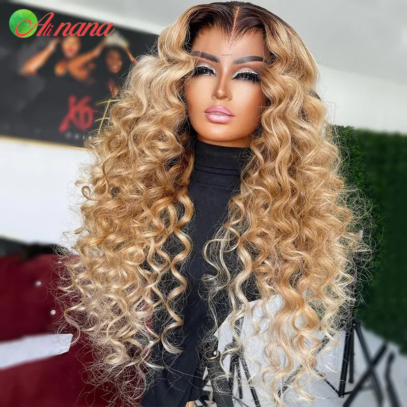 Honey Blonde Deep Curly 13x6 Lace Front Wigs