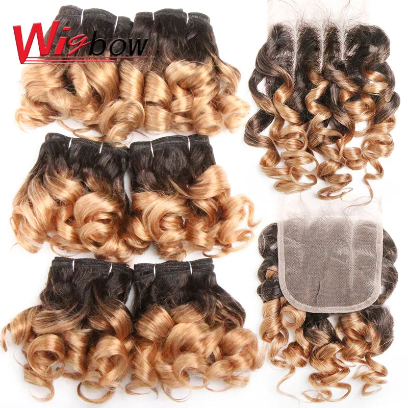 Human Brazilian Hair Weave Bundles With Closure Ombre