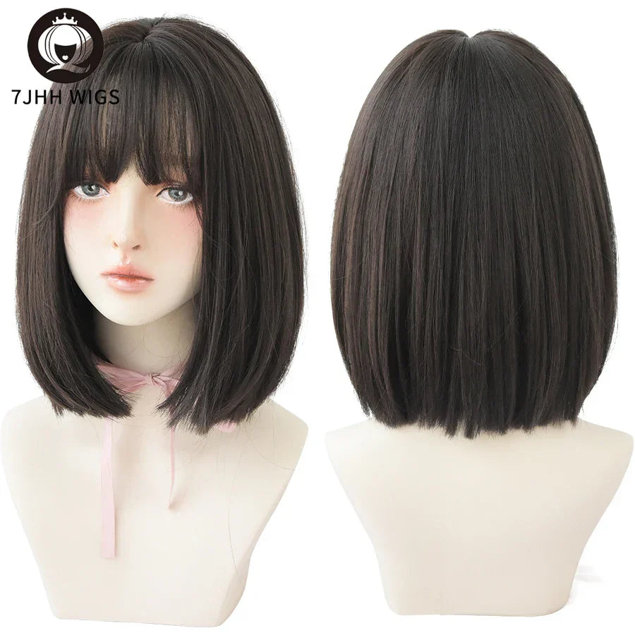 7JHH WIGS Black Short Bob Wig for Girl