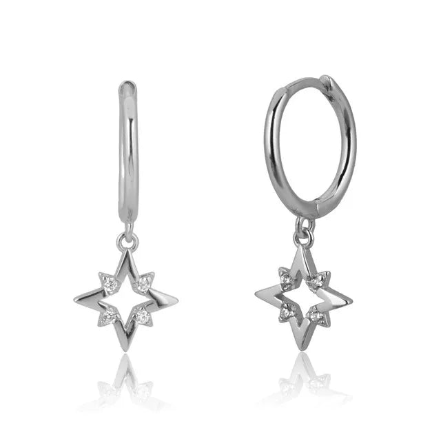 CCFJOYAS 925 Sterling Silver Lightning/Awl/Animal Pendant Hoop Earrings