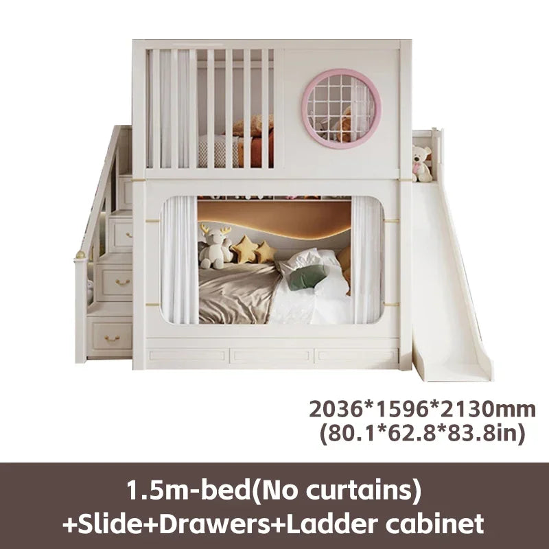 Modern High And Low Kids Bed With Ladder