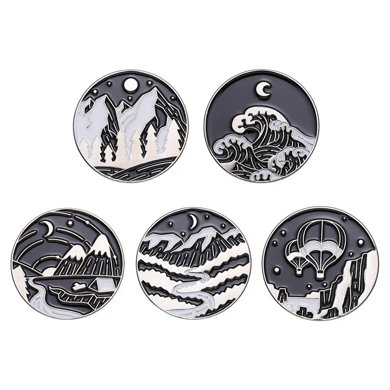 Outdoor Natural Scenery 3-6pcs/set Enamel Pins Custom Cosmic Mountains Travel Brooches Lapel Badges Jewelry Gift for Friends