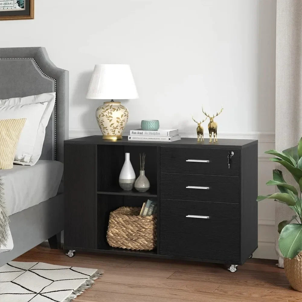 Mobile Wood File Cabinet Filing Cabinets 3 Drawer