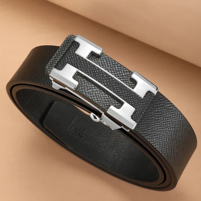 3.4cm Wide Automatic Metal Buckle Belt For Men