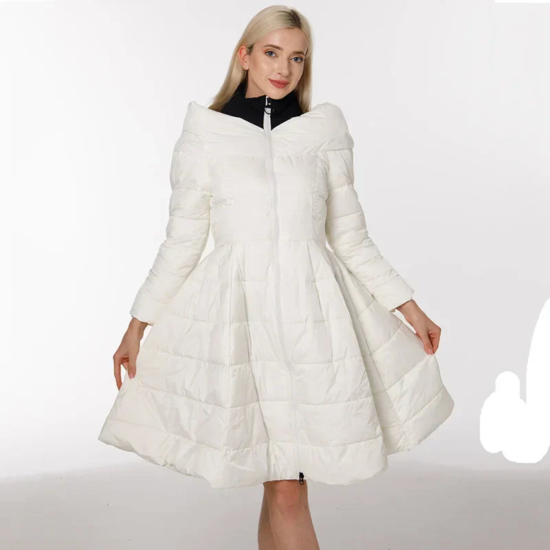 5XL Winter Woman Padded Long Jacket White Duck