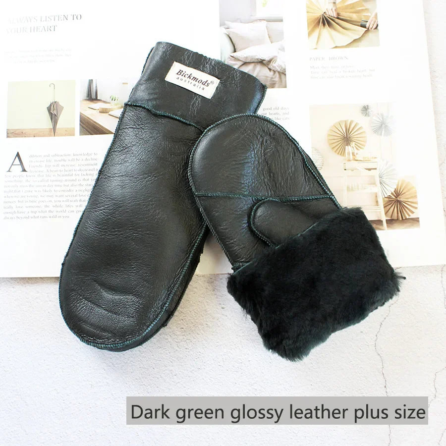 Sheepskin Fur Mittens Women's Leather Wool Color Winter
