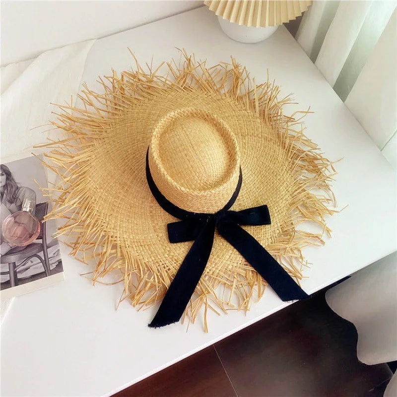 2024 Handmade Big Brim Hat Oversized Tassel Burrs