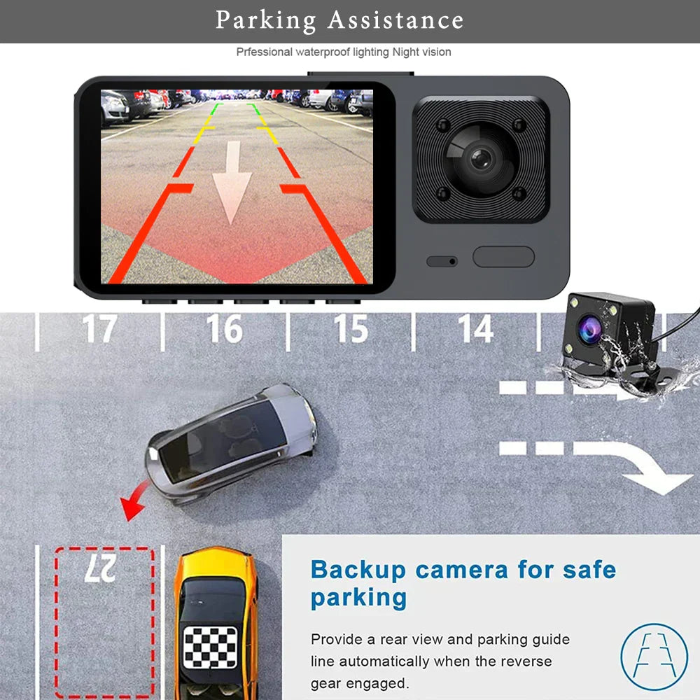 Wifi 3Channel Car Dvr 3 Camera Dash Cam