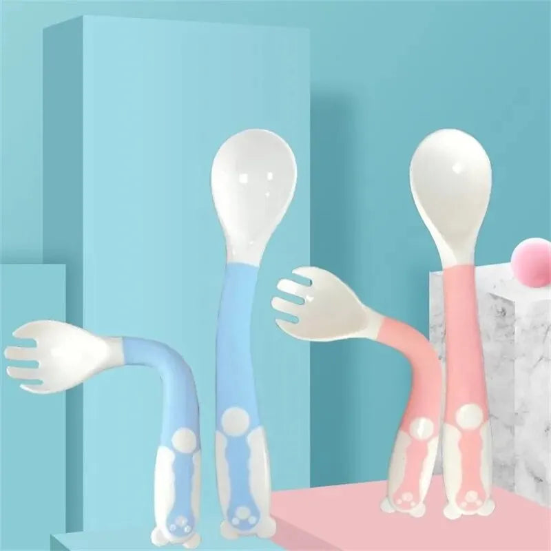 2Pcs/Set Baby Children Spoon Fork Set Soft Bendable