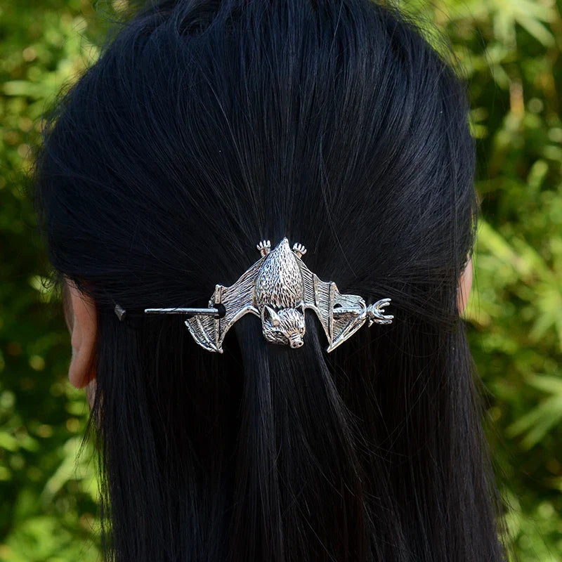 Witch Bat Hairstick Black Gothic Barrette Pagan Vampire