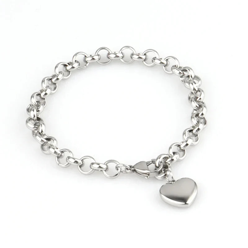 Heart Pendant Stainless Steel Bracelet Women Fashion 316L