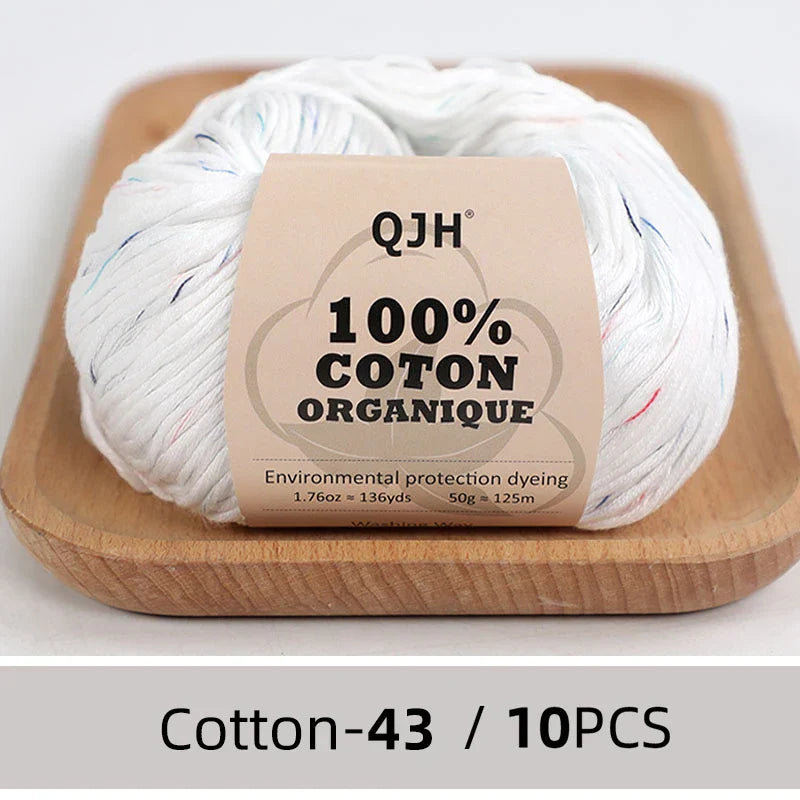 QJH 10PCS 100% Organic Cotton Yarn Pure/Mixed Color