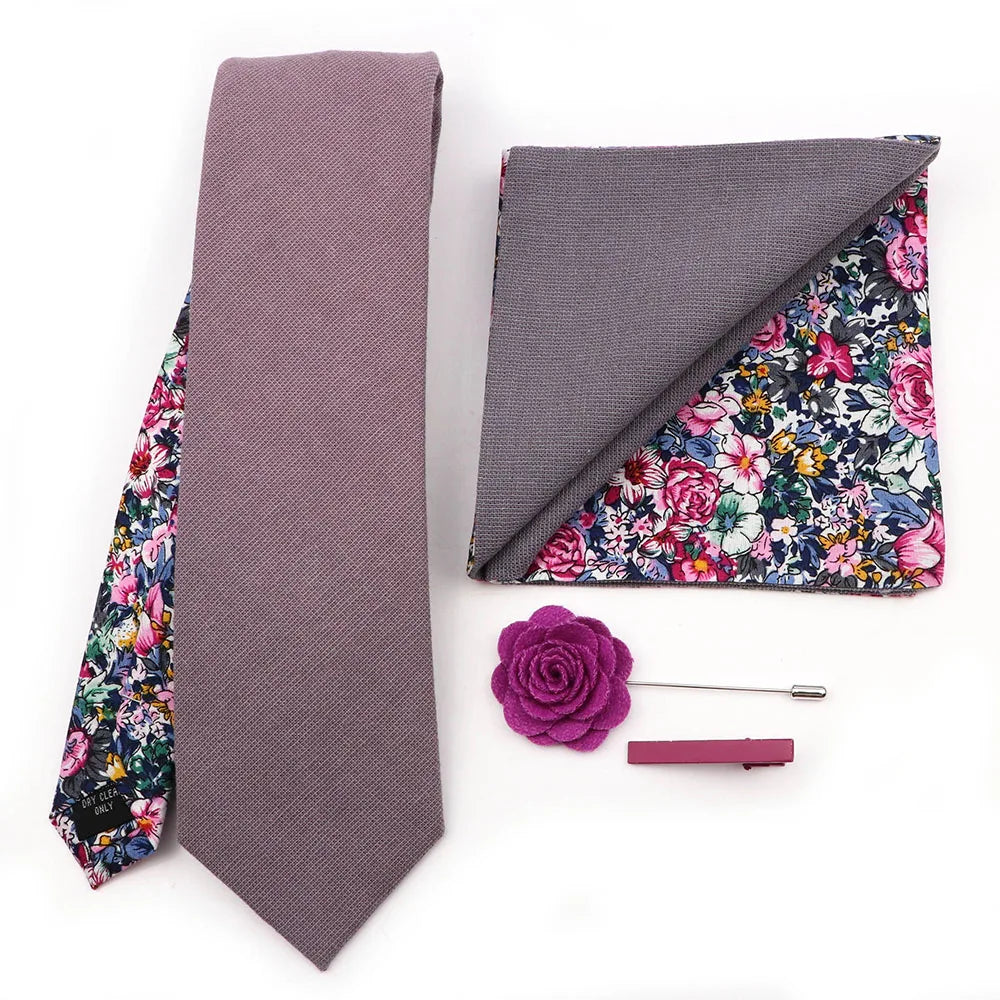 Two Side Floral Plaid Cotton Patchwork Tie Set
